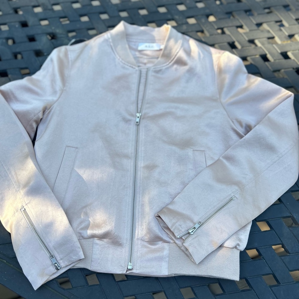 A.L.C. Edison Satin Bomber Jacket Blush Pink Nude Taupe Size Small